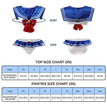 Littleforbig Women Nightwear Sexy Sailor Collar Sleeveless Backless Bikini Briefs Magical Girls Lingerie Set Blue XS