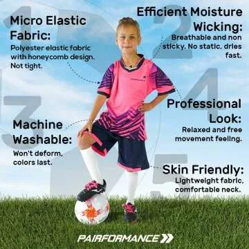 Youth Soccer Jerseys Set for Boys & Girls Age 6-12