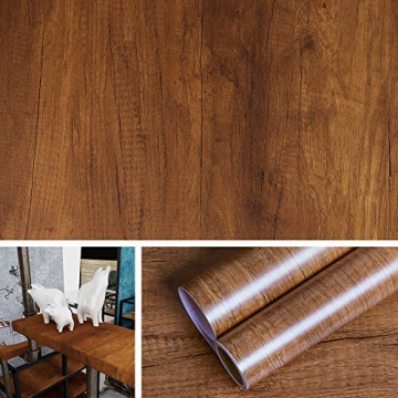 Livelynine Brown Wood Contact Paper Waterproof Kitchen Cabinet Wallpaper Peel and Stick Wood Sticker...