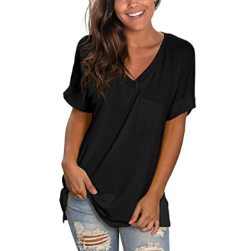 V Neck Summer Tee for Women with Pocket - Casual Chic