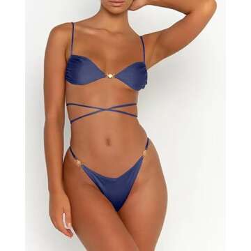 VOLAFA Women's Sexy Triangle Bikini Set in Purplish Blue
