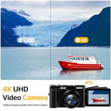 4K Digital Camera for Photography Auto-Focus 4K Camera with 180° 3.0 inch Flip Screen 16X Anti-Shak...