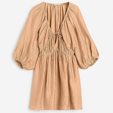 Women's Summer Casual Dress Sexy Deep V Neck 3/4 Balloon Sleeve Oversized Mini Dress (as1, Alpha, x_l, Regular, Regular, Coral Sand)