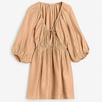 Women's Summer Casual Dress Sexy Deep V Neck 3/4 Balloon Sleeve Oversized Mini Dress (as1, Alpha, x_l, Regular, Regular, Coral Sand)