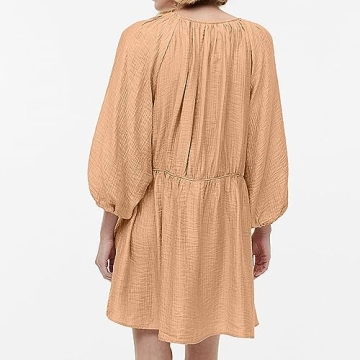 Women's Summer Casual Dress Sexy Deep V Neck 3/4 Balloon Sleeve Oversized Mini Dress (as1, Alpha, x_l, Regular, Regular, Coral Sand)