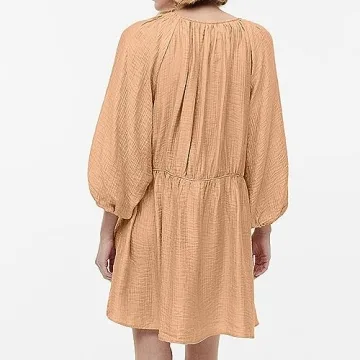 Women's Summer Casual Dress Sexy Deep V Neck 3/4 Balloon Sleeve Oversized Mini Dress (as1, Alpha, x_l, Regular, Regular, Coral Sand)