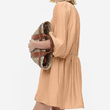 Women's Summer Casual Dress Sexy Deep V Neck 3/4 Balloon Sleeve Oversized Mini Dress (as1, Alpha, x_l, Regular, Regular, Coral Sand)