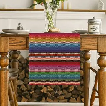 Artoid Mode Colorful Stripes Serape Mexican Table Runner, Mexico Dia De Los Muertos Fiesta Kitchen D...