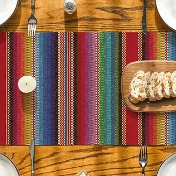 Artoid Mode Colorful Stripes Serape Mexican Table Runner, Mexico Dia De Los Muertos Fiesta Kitchen Dining Table Decoration for Home Party Decor 13x72 Inch