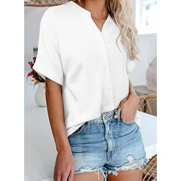 Magritta Women’s Button Down V-Neck Blouse - Casual Summer Tops