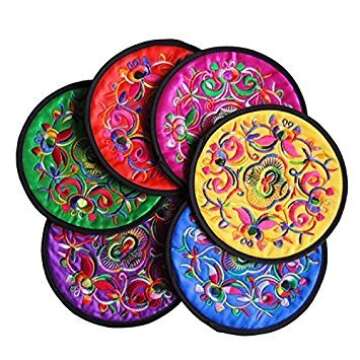Ambielly Drinks Coasters,Vintage Ethnic Floral Fabric Coasters Bar Coasters Cup Coasters for Friends...