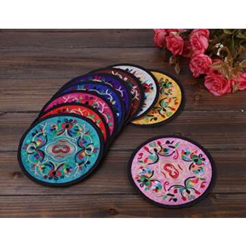 Ambielly Drinks Coasters,Vintage Ethnic Floral Fabric Coasters Bar Coasters Cup Coasters for Friends,Housewarming,Party,Living Room Decor, 10pcs/Set, 5.12"/13cm (Mixed Colors)