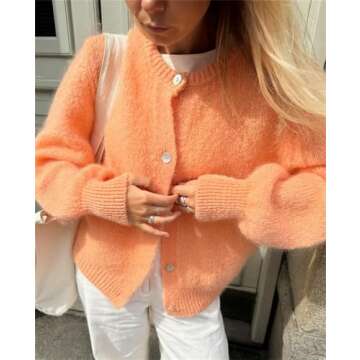 Y2k Knitted Cropped Cardigan Sweaters Women Long Sleeve Button Down Open Front Casual Cardigan Knitw...