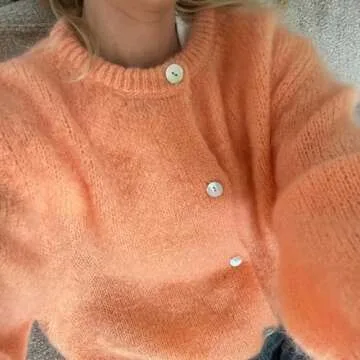 Y2k Knitted Cropped Cardigan Sweaters Women Long Sleeve Button Down Open Front Casual Cardigan Knitwear Top (Orange #001, L)