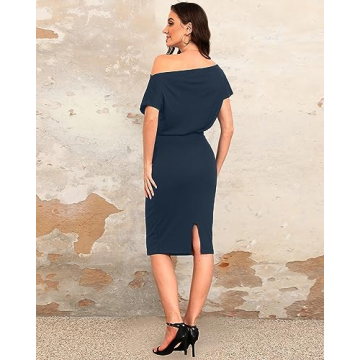 Elegant Off The Shoulder Navy Blue Dress for Women