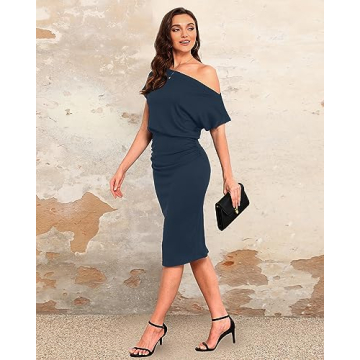 Elegant Off The Shoulder Navy Blue Dress for Women