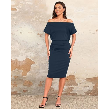 Elegant Off The Shoulder Navy Blue Dress for Women