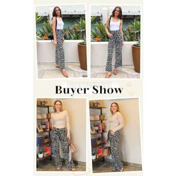 ECOWISH Palazzo Pants for Women: Wide Leg Flowy Polka Dot Work Pants Pockets High Waist Business Belt Striped Trousers Loose 160 Black Medium