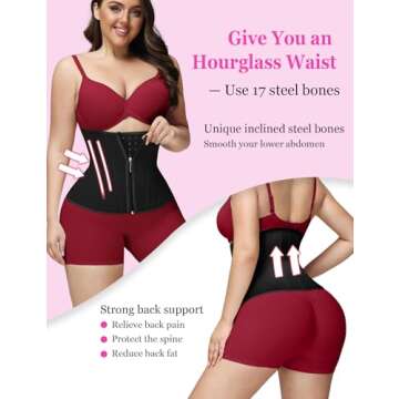 SHAPSHE Waist Trainer for Women Tummy Control Workout Waist Cincher Corset Shapewear Body Shaper with Zipper Hook Black