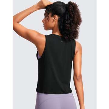 CRZ YOGA Pima Cotton Cropped Tank Tops for Women Workout Crop Tops High Neck Sleeveless Athletic Gym Shirts Black Medium