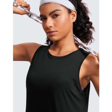 CRZ YOGA Pima Cotton Cropped Tank Tops for Women Workout Crop Tops High Neck Sleeveless Athletic Gym Shirts Black Medium