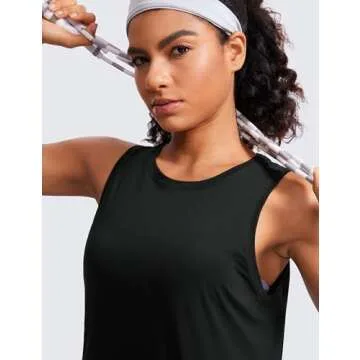 CRZ YOGA Pima Cotton Cropped Tank Tops for Women Workout Crop Tops High Neck Sleeveless Athletic Gym Shirts Black Medium