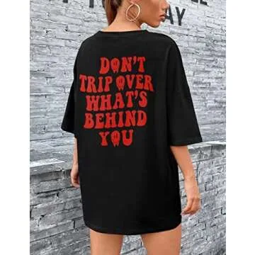 SAFRISIOR Women Oversized Graphic Print T-Shirt Crewneck Short Sleeve Tee Blouse Casual Shirt Top 90s Girls Black
