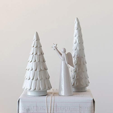 Unique White Stoneware Tree Holiday Decor Reactive Glaze