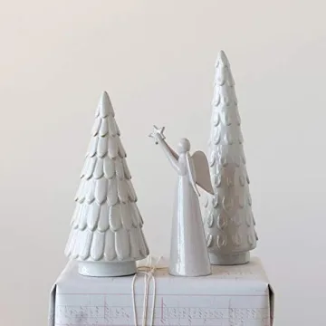 Unique White Stoneware Tree Holiday Decor Reactive Glaze