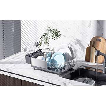 Dish Drying Rack for Kitchen Counter, 304 Stainless Steel Dish Rack, Multifunction Dish Drainer, Dish Strainer with Cup Holder,Dish Drainer Rack with Cutlery Holder, Kitchen Plate Rack Standard Size