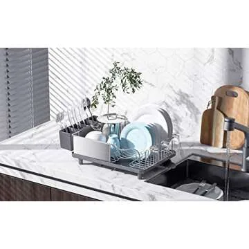 Dish Drying Rack for Kitchen Counter, 304 Stainless Steel Dish Rack, Multifunction Dish Drainer, Dish Strainer with Cup Holder,Dish Drainer Rack with Cutlery Holder, Kitchen Plate Rack Standard Size