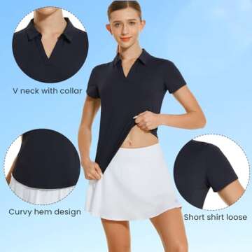 HODOSPORTS Women's Golf Polo Shirts Short Sleeve Collared V Neck Tennis Tops Shirt Quick Dry Fit UPF 50+ Golf Apparel Clothes Outfits Navy M