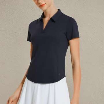 HODOSPORTS Women's Golf Polo Shirts Short Sleeve Collared V Neck Tennis Tops Shirt Quick Dry Fit UPF 50+ Golf Apparel Clothes Outfits Navy M