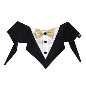 Tail Trends Formal Dog Wedding Bandana with Gold Ribbon Bow Tie (L)