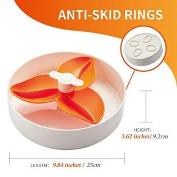 PetDreamHouse Spin Slow Feeder Bowl for Dogs, Interactive Moving Center Piece, Bougainvillea Design Orange, Level = Easy