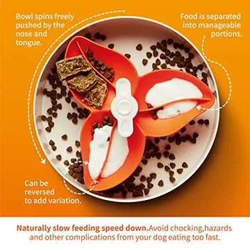 PetDreamHouse Spin Slow Feeder Bowl for Dogs, Interactive Moving Center Piece, Bougainvillea Design Orange, Level = Easy