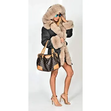 Roiii Women Warm Winter Coat with Hood and Fur