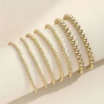 Gold Beaded Bracelets for Women 14K Gold Plated Bracelets Jewelry Trendy Stretch Gold Beaded Bracelet Stack Dainty Stackable Beaded Bracelets Boho Bead Ball Bracelets Set Trendy Gifts Christmas Stocking Stuffers