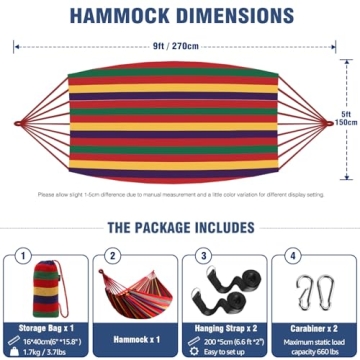 Anyoo Garden Cotton Hammock Comfort Up to 660lbs Portable