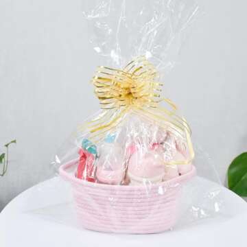 ABenkle Small Storage Basket, Mini Basket, Cute Tiny Cotton Rope Woven Basket,Shelf Basket, Boho Decorative Toy Dog Cat Basket for Nursery, Living Room, Spa, Empty Gift Basket - XS, Pink