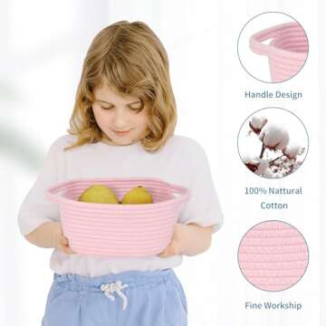 ABenkle Small Storage Basket, Mini Basket, Cute Tiny Cotton Rope Woven Basket,Shelf Basket, Boho Decorative Toy Dog Cat Basket for Nursery, Living Room, Spa, Empty Gift Basket - XS, Pink