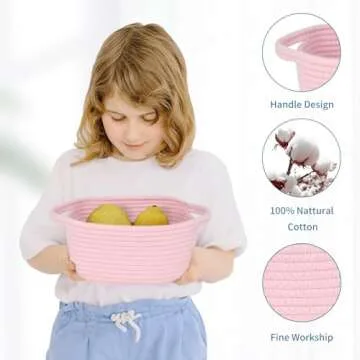 ABenkle Small Storage Basket, Mini Basket, Cute Tiny Cotton Rope Woven Basket,Shelf Basket, Boho Decorative Toy Dog Cat Basket for Nursery, Living Room, Spa, Empty Gift Basket - XS, Pink