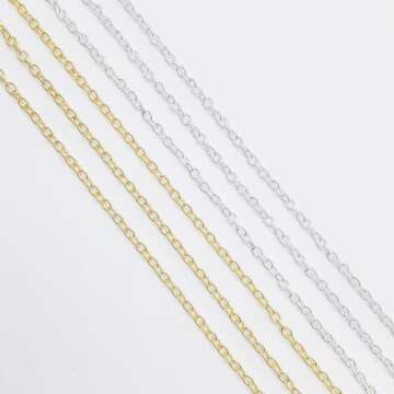 60 Feet Metal Iron Necklace Chains 3mm Bulk Curb Link Chain for Jewelry Making DIY Craft Supplies (Silver and Gold)
