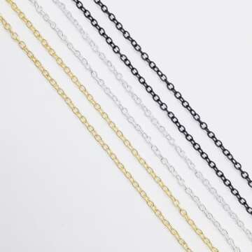 60 Feet Metal Iron Necklace Chains 3mm Bulk Curb Link Chain for Jewelry Making DIY Craft Supplies (Silver and Gold)