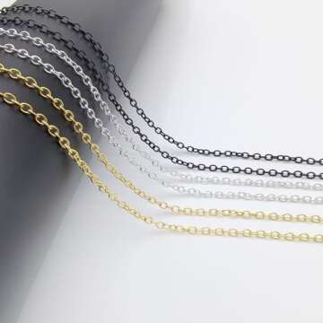 60 Feet Metal Iron Necklace Chains 3mm Bulk Curb Link Chain for Jewelry Making DIY Craft Supplies (Silver and Gold)