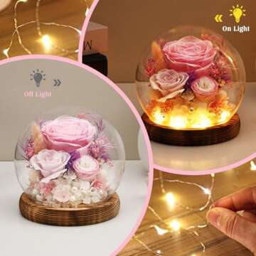 ORRPTSNC Gifts for Women Mom Grandma Flowers for Delivery Prime Preserved Flowers in Glass Dome with LED Light, Pink Roses Gifts on Birthday, Christmas, Valentines Day for Girls, Wife, Friends (Pink)