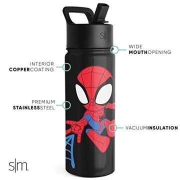 Simple Modern Spiderman Kids Water Bottle with Straw Lid | Marvel Insulated Stainless Steel Reusable Tumbler Gifts for School, Toddlers, Boys | Summit Collection | 18oz, Spidey Kid