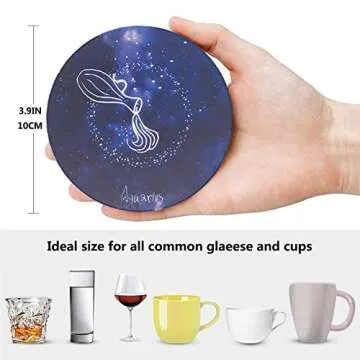 Absorbing Stone Coasters for Drinks (6-Piece Set) - Cork Base with Holder, Starry Sky Constellation Theme for Kitchen Living Room Decorations Astrology Zodiac Decor Gifts ,Suitable for Wooden Table…