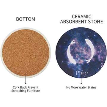 Absorbing Stone Coasters for Drinks (6-Piece Set) - Cork Base with Holder, Starry Sky Constellation Theme for Kitchen Living Room Decorations Astrology Zodiac Decor Gifts ,Suitable for Wooden Table…