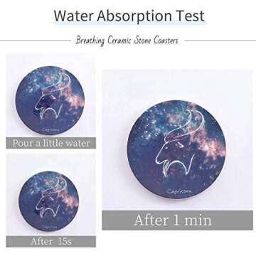 Absorbing Stone Coasters for Drinks (6-Piece Set) - Cork Base with Holder, Starry Sky Constellation Theme for Kitchen Living Room Decorations Astrology Zodiac Decor Gifts ,Suitable for Wooden Table…
